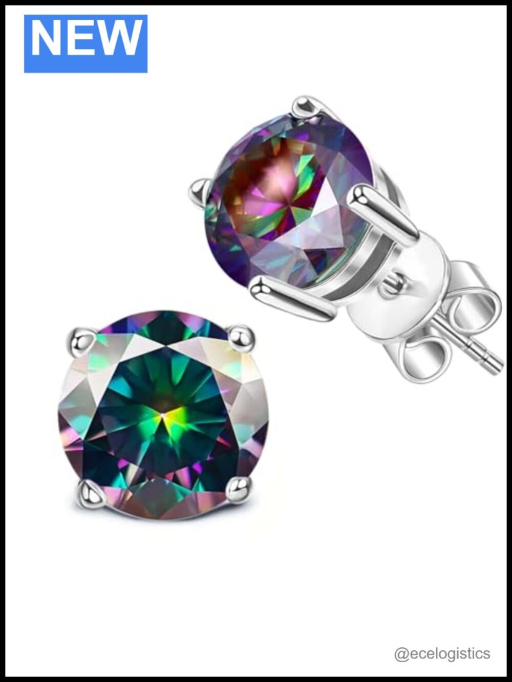 Moissanite Stud Earrings 2ct VVS1 Round Cut S925 Sterling Silver Solitaire